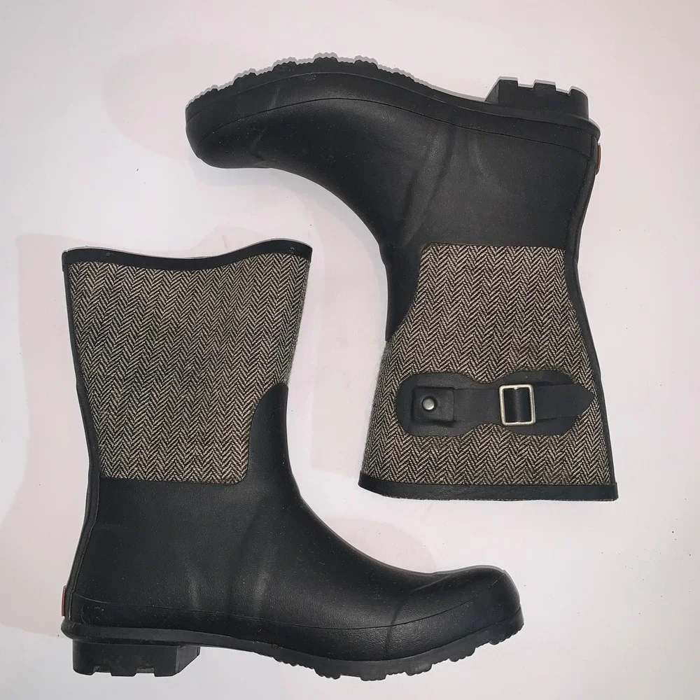 Chooka Rain Boots Womens 10 Black Herringbone Mid Rubber Waterproof EU 40.5